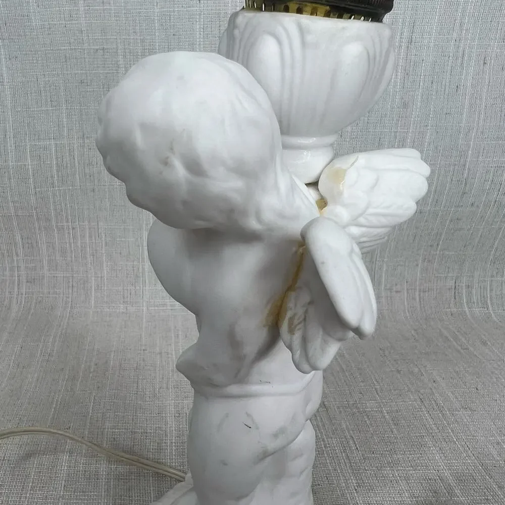 Vintage Porcelain Bisque Nightlight Lamp Shade Boudoir Glass Chimney AS IS